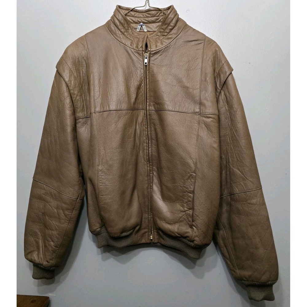 Cortefiel Men's Vintage Soft Leather Jacket Size 40 Caramel Brown Zip Biker